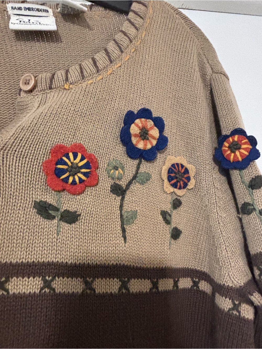 CJ Banks Brown and Tan Floral Appliqué Button Cardigan - Picture 4 of 13